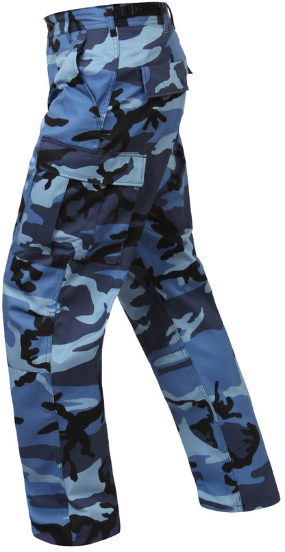 Sky Blue Camouflage - Tactical BDU Pants Cargo Fatigues - Poly/Cotton Twill - Button Fly