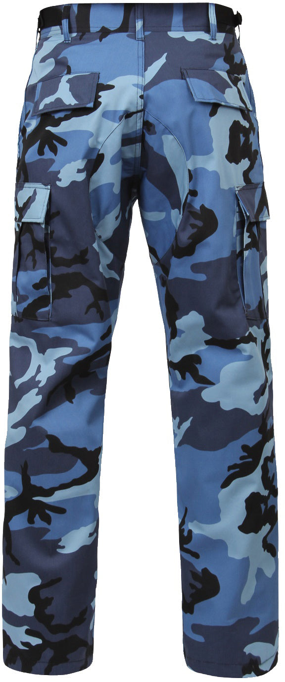 Sky Blue Camouflage - Tactical BDU Pants Cargo Fatigues - Poly/Cotton Twill - Button Fly