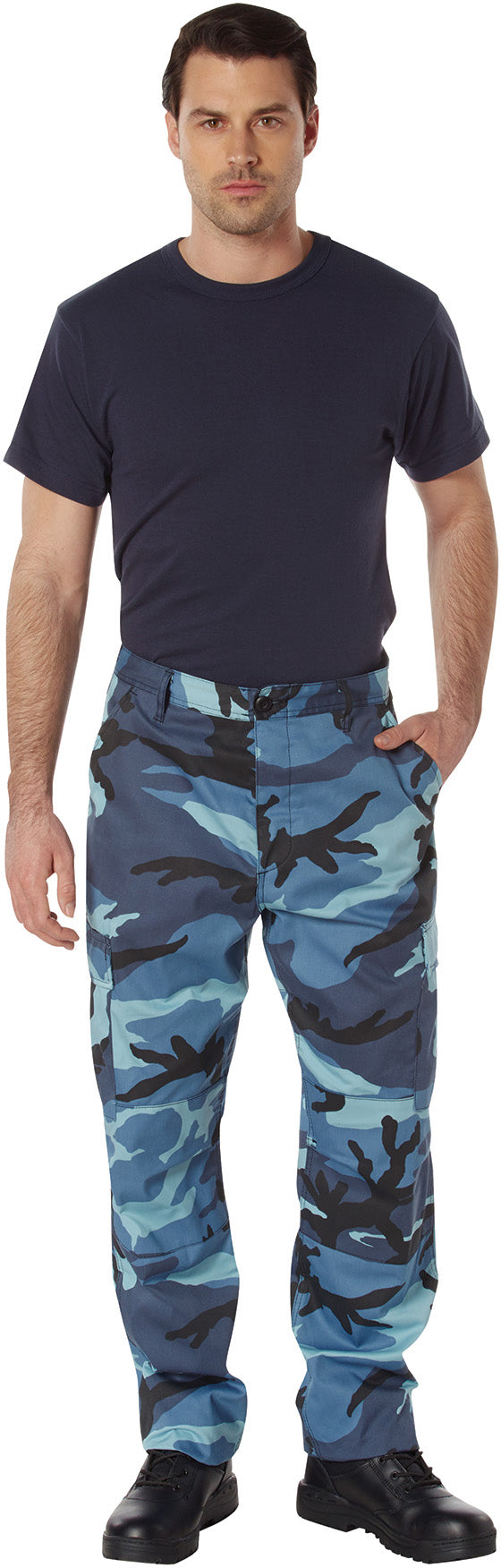 Sky Blue Camouflage - Tactical BDU Pants Cargo Fatigues - Poly/Cotton Twill - Button Fly