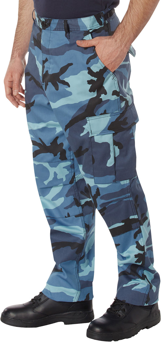 Sky Blue Camouflage - Tactical BDU Pants Cargo Fatigues - Poly/Cotton Twill - Button Fly