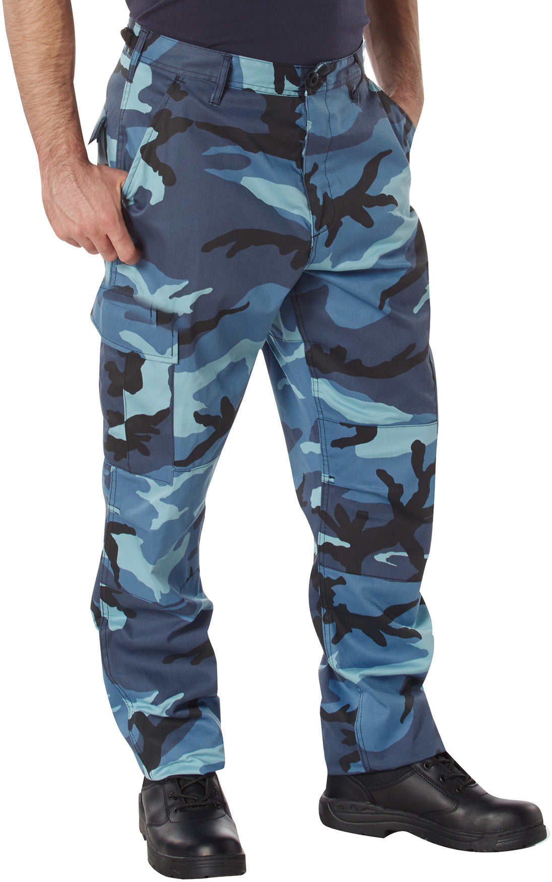Sky Blue Camouflage - Tactical BDU Pants Cargo Fatigues - Poly/Cotton Twill - Button Fly