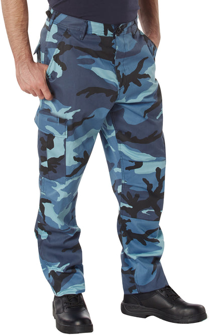Sky Blue Camouflage - Tactical BDU Pants Cargo Fatigues - Poly/Cotton Twill - Button Fly