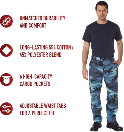Sky Blue Camouflage - Tactical BDU Pants Cargo Fatigues - Poly/Cotton Twill - Button Fly