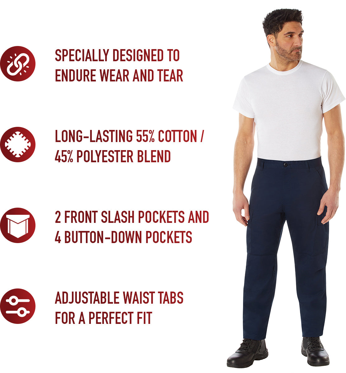 Navy Blue - Tactical BDU Pants Cargo Fatigues - Poly/Cotton Twill - Button Fly