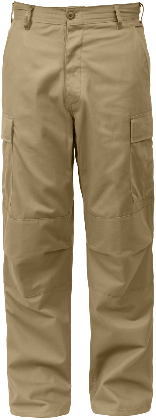 Khaki - Tactical BDU Pants Cargo Fatigues - Poly/Cotton Twill - Button Fly