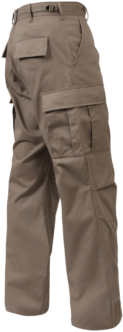 Khaki - Tactical BDU Pants Cargo Fatigues - Poly/Cotton Twill - Button Fly