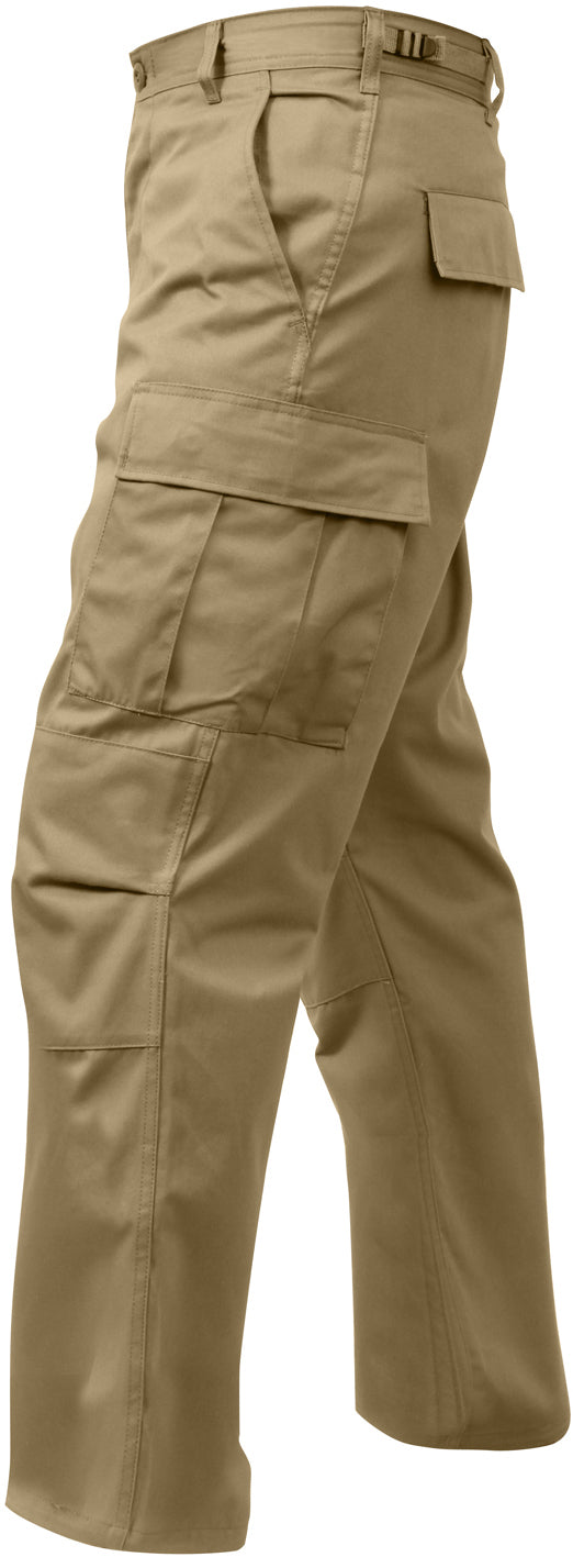 Khaki - Tactical BDU Pants Cargo Fatigues - Poly/Cotton Twill - Button Fly