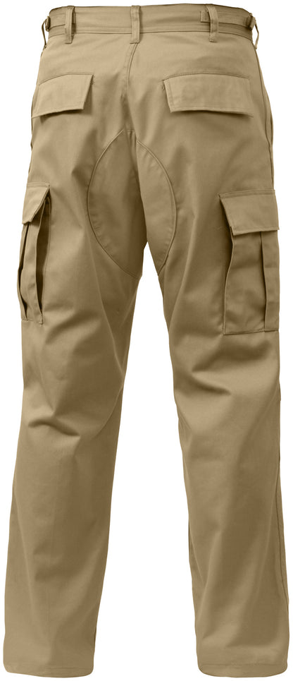 Khaki - Tactical BDU Pants Cargo Fatigues - Poly/Cotton Twill - Button Fly