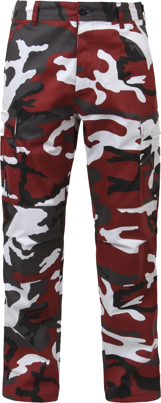 Red Camouflage - Tactical BDU Pants Cargo Fatigues - Poly/Cotton Twill - Button Fly