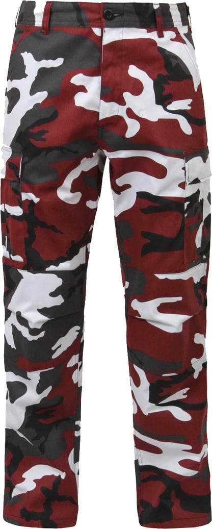 Red Camouflage - Tactical BDU Pants Cargo Fatigues - Poly/Cotton Twill - Button Fly