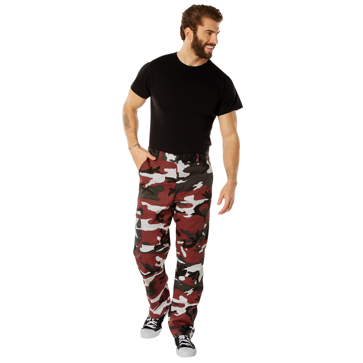 Red Camouflage - Tactical BDU Pants Cargo Fatigues - Poly/Cotton Twill - Button Fly
