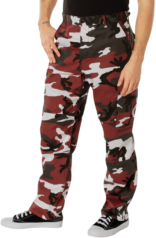 Red Camouflage - Tactical BDU Pants Cargo Fatigues - Poly/Cotton Twill - Button Fly