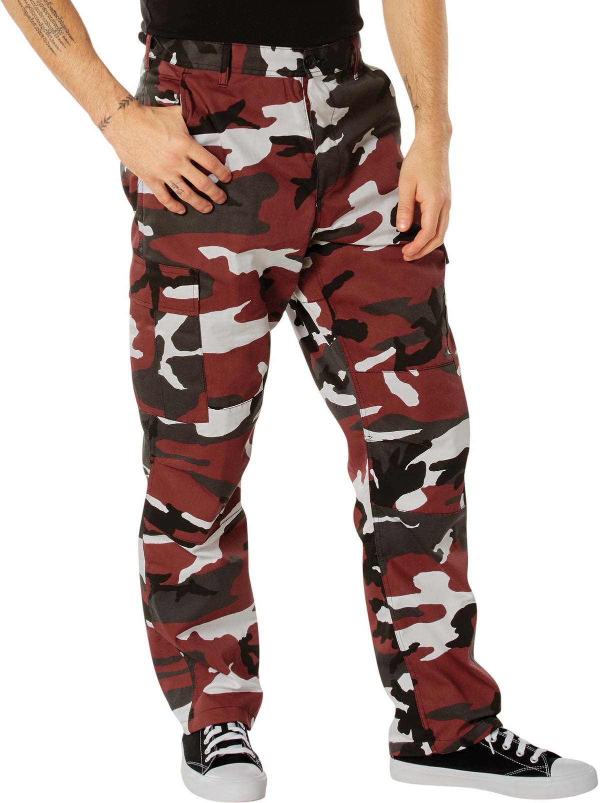 Red Camouflage - Tactical BDU Pants Cargo Fatigues - Poly/Cotton Twill - Button Fly