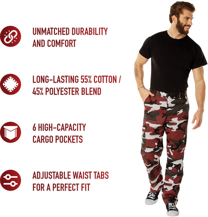 Red Camouflage - Tactical BDU Pants Cargo Fatigues - Poly/Cotton Twill - Button Fly
