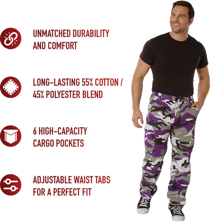 Ultra Violet Camouflage - Tactical BDU Pants Cargo Fatigues - Poly/Cotton Twill - Button Fly