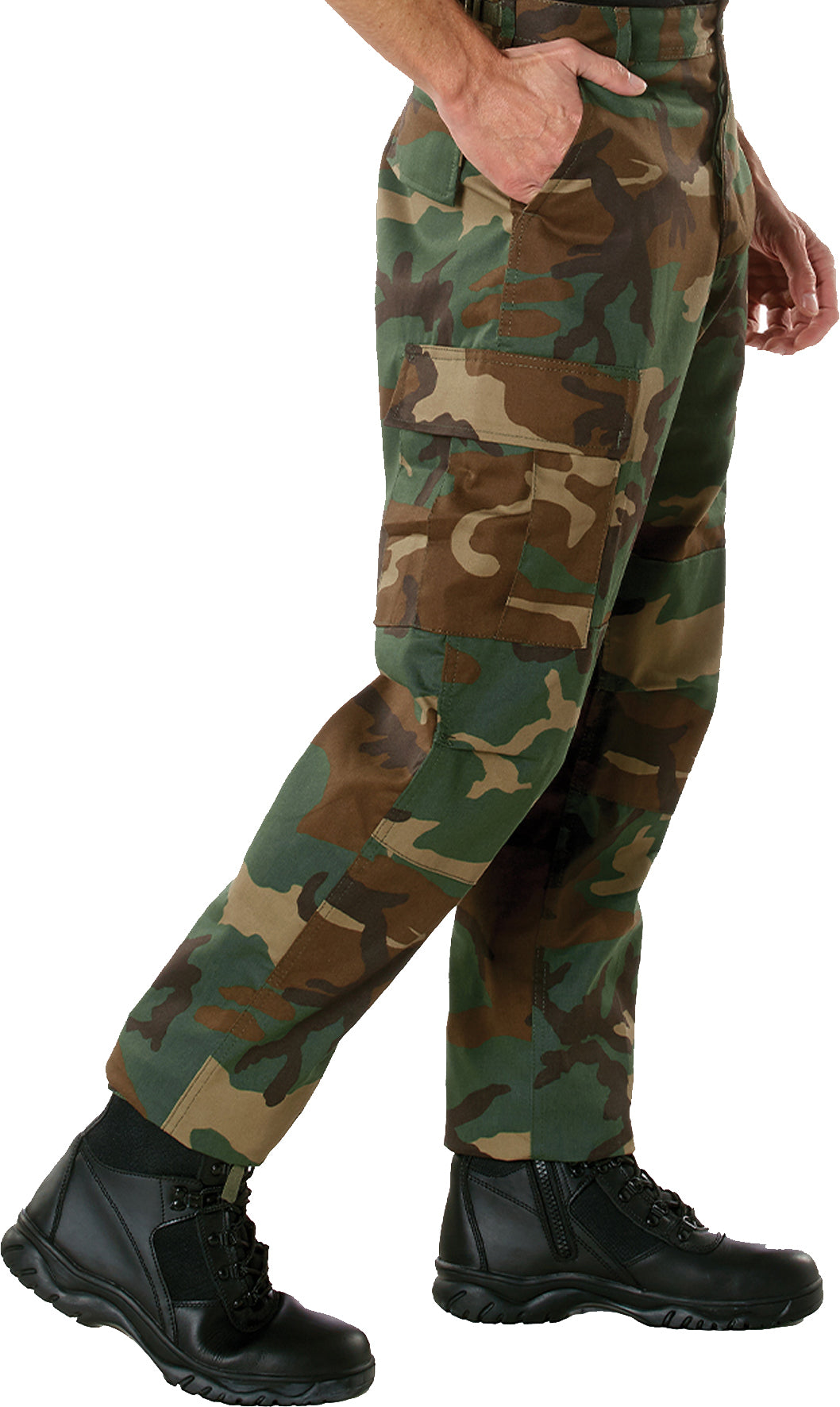 Woodland Camouflage - Tactical BDU Pants Cargo Fatigues - Poly/Cotton Twill - Button Fly