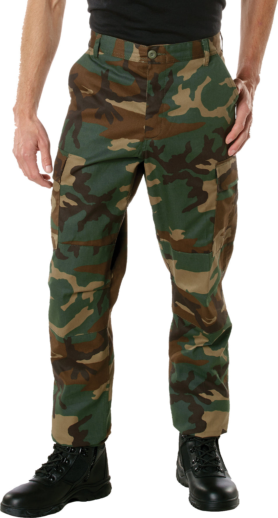 Woodland Camouflage - Tactical BDU Pants Cargo Fatigues - Poly/Cotton Twill - Button Fly