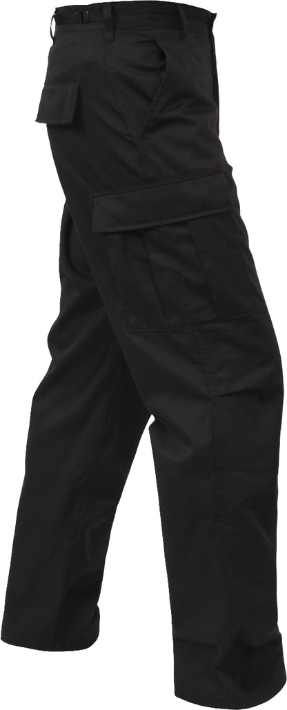 Black - Tactical BDU Pants Cargo Fatigues - Poly/Cotton Twill - Button Fly