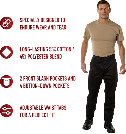Black - Tactical BDU Pants Cargo Fatigues - Poly/Cotton Twill - Button Fly