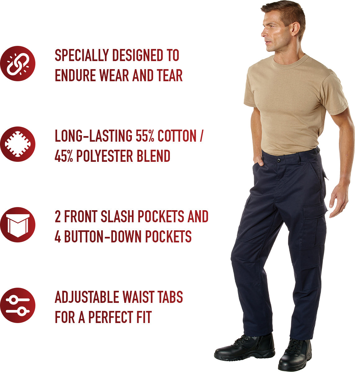 Midnight Blue - Tactical BDU Pants Cargo Fatigues - Poly/Cotton Twill - Button Fly