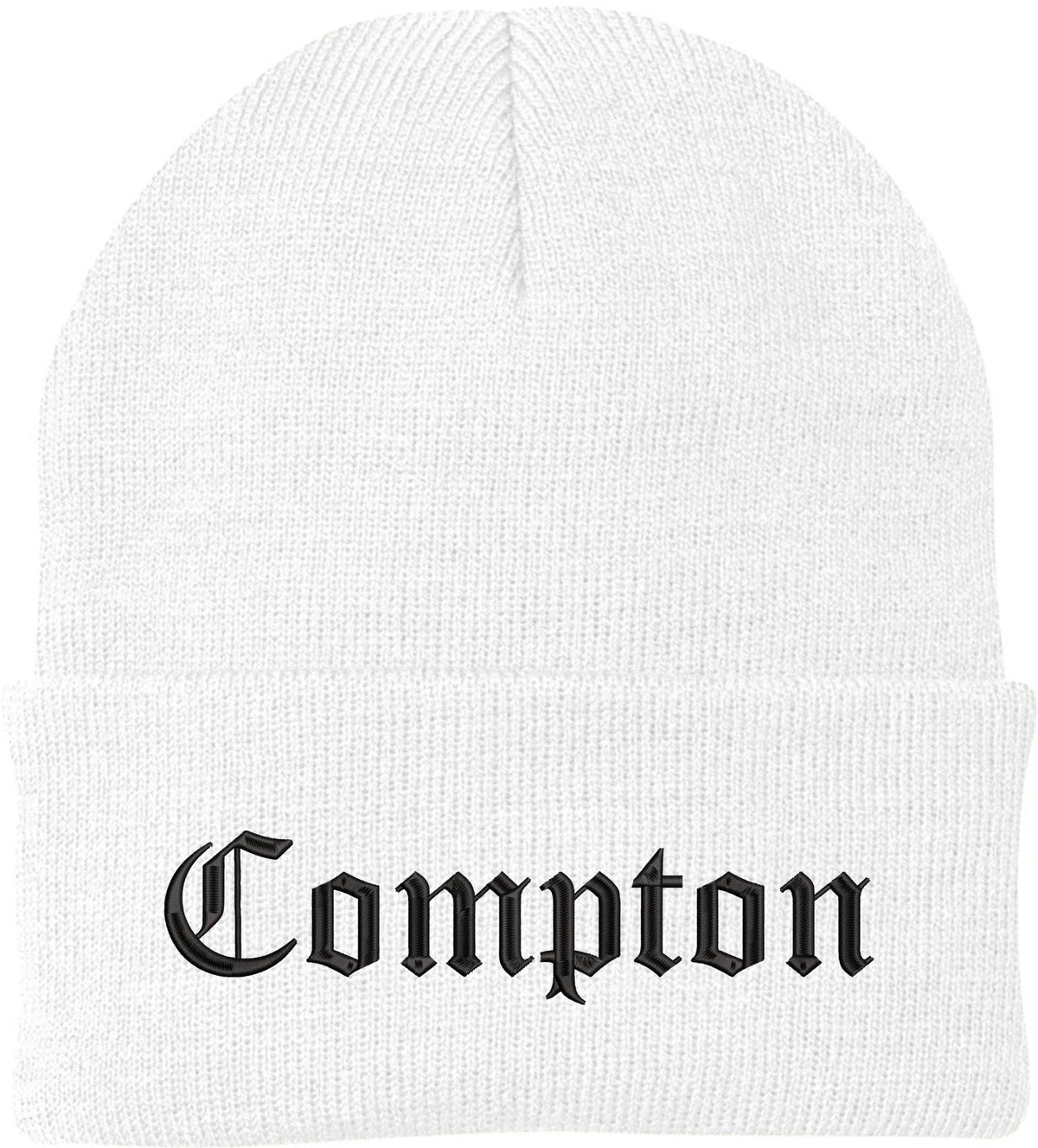 Compton Embroidered Beanie Knit Watch Skull Cap with Old English Letters | Warm Winter Hat