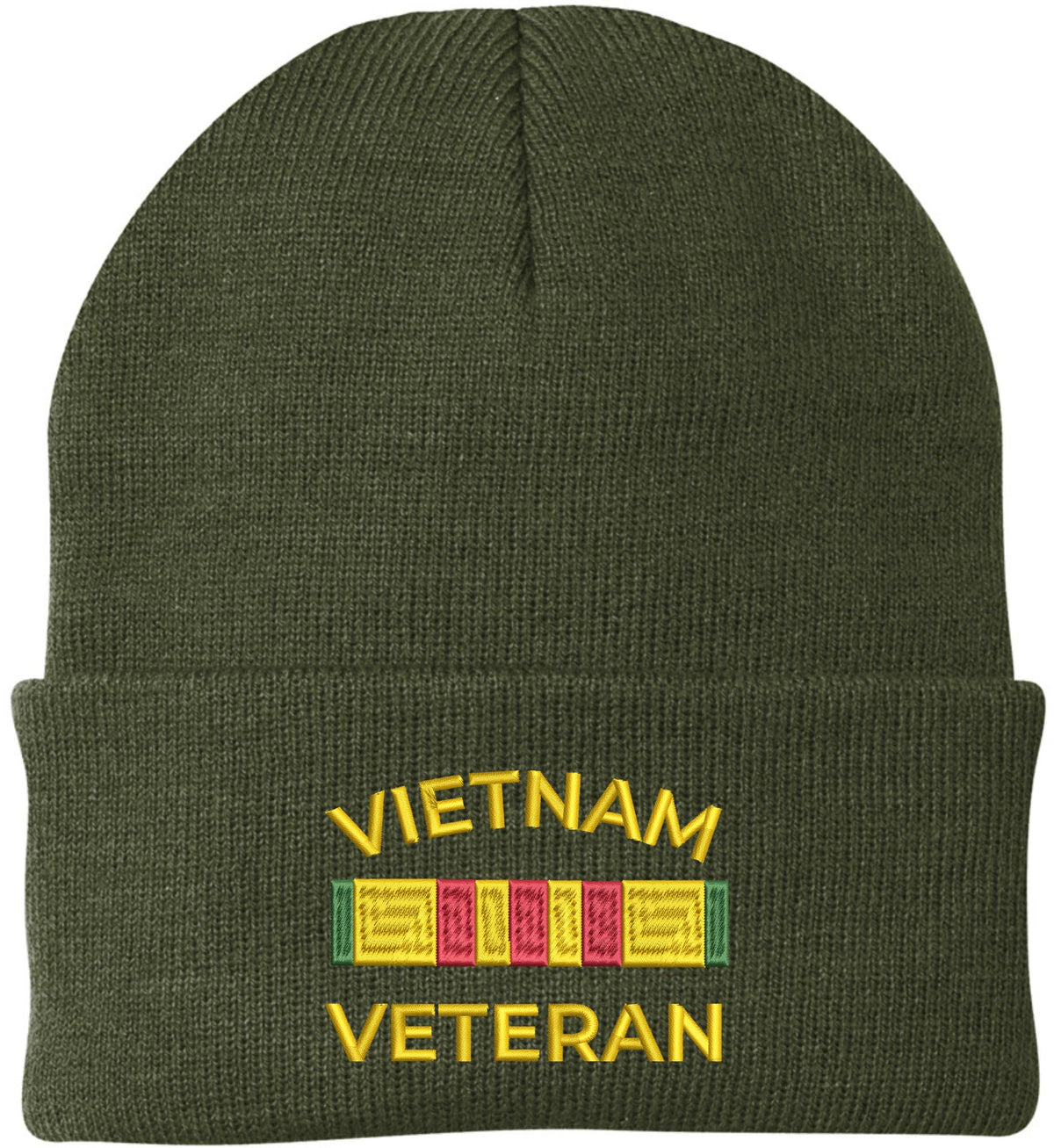 Vietnam Veteran Ribbon Embroidered Beanie - Military Service & Veterans Day Gift for Men & Women - 100% Acrylic Knit Cap