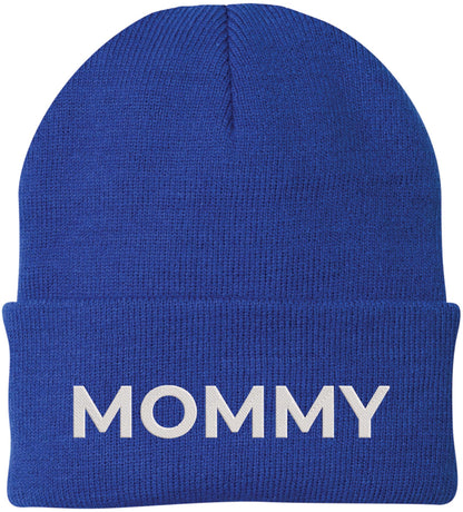 Mommy Embroidered Beanie | Bold Acrylic Knit Winter Hat | Casual Mother's Day Skull Cap Trendy Statement Mom Hat