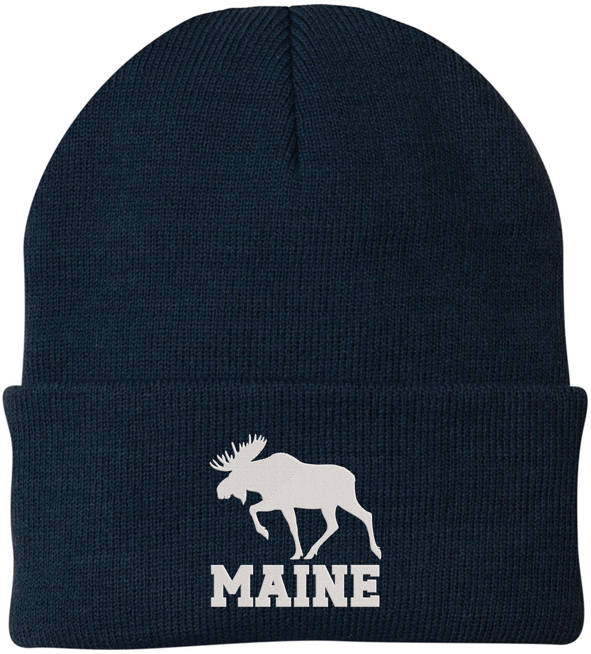 Maine Moose Embroidered Beanie Cap | USA Wildlife Graphic Warm Winter Knit 100% Acrylic Outdoor Adventure Hat