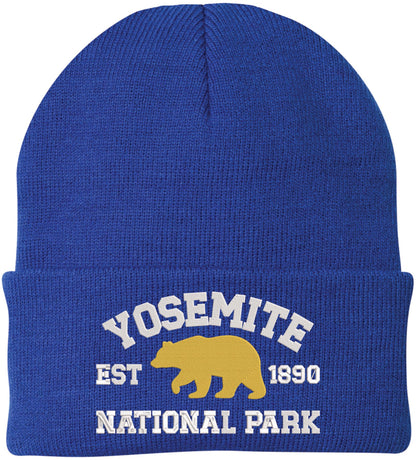 Yosemite National Park Embroidered Beanie | Bear Logo Winter Knit 100% Acrylic Hat for Hiking Camping