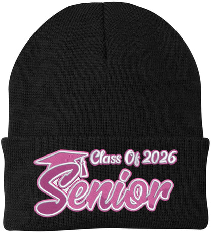 Senior 2026 Embroidered Beanie Hat Acrylic Knit Soft Warm Graduate Finish School Beanie Watch Cap