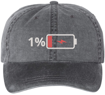Low Battery 1% Embroidered Baseball Cap – Funny Dad Hat for Men & Women – 100% Cotton Adjustable