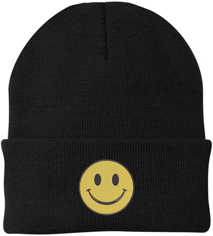 Smiiley Face Embroidered Beanie Hat | 100% Acrylic Knitted Winter Unisex Skull Cap