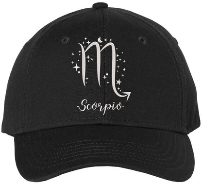 Zodiac Signs Embroidered Baseball Hat | Adjustable Astrology Horoscope Monthly Symbols Designs Structured Cap, Black