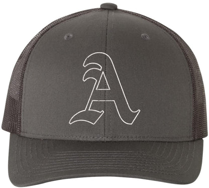 Classic A Letter Embroidered Trucker Hat | Old English Alphabet Adjustable Snapback Unisex Casual Meshback Cap
