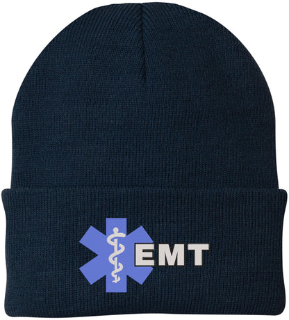 EMT Star of Life Embroidered Beanie Watch Cap | Acrylic Winter Knit Hat for EMS AMBU Paramedic