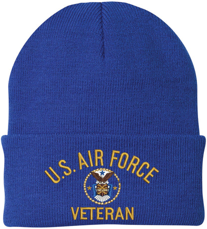 Air Force Veteran Embroidered Beanie | USAF Military Army Skull Cap Acrylic Vet Warm Winter Watch Hat