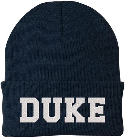 DUKE Embroidered Beanie Hat Knit Cuffed Winter Cap Skull Cap