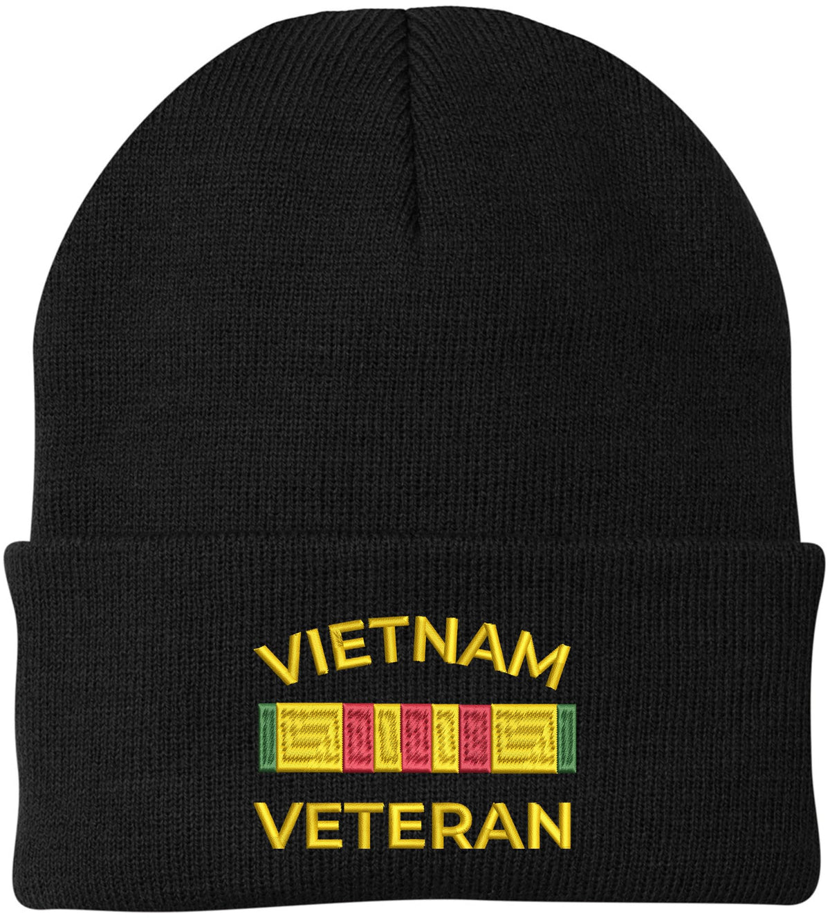 Vietnam Veteran Ribbon Embroidered Beanie - Military Service & Veterans Day Gift for Men & Women - 100% Acrylic Knit Cap