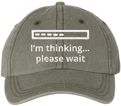 I'm Thinking Please Wait Embroidered Vintage Baseball Cap Washed Denim Adjustable Funny Dad Hat