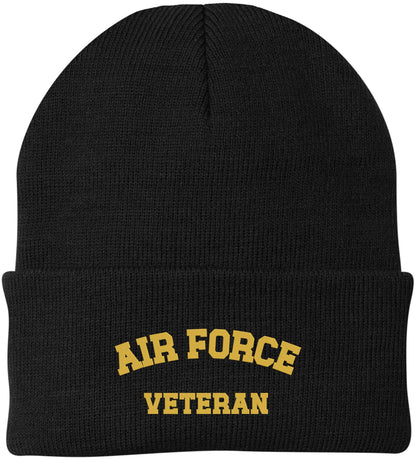Air Force Veteran Embroidered Beanie Hat | USA Military Forces Cold Weather Winter Knit Cap for Men & Women