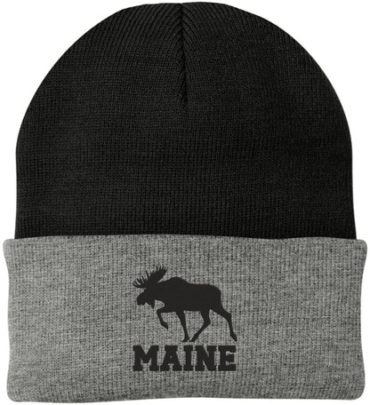 Maine Moose Embroidered Beanie Cap | USA Wildlife Graphic Warm Winter Knit 100% Acrylic Outdoor Adventure Hat