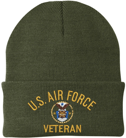 Air Force Veteran Embroidered Beanie | USAF Military Army Skull Cap Acrylic Vet Warm Winter Watch Hat