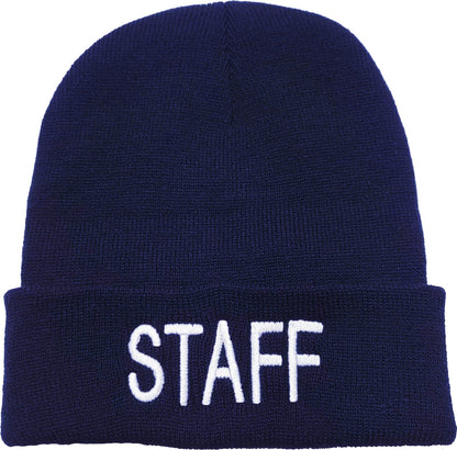 STAFF Large Embroidered Beanie Fleece Lined Watch Cap STAFF Warm Winter Work Uniform Hat