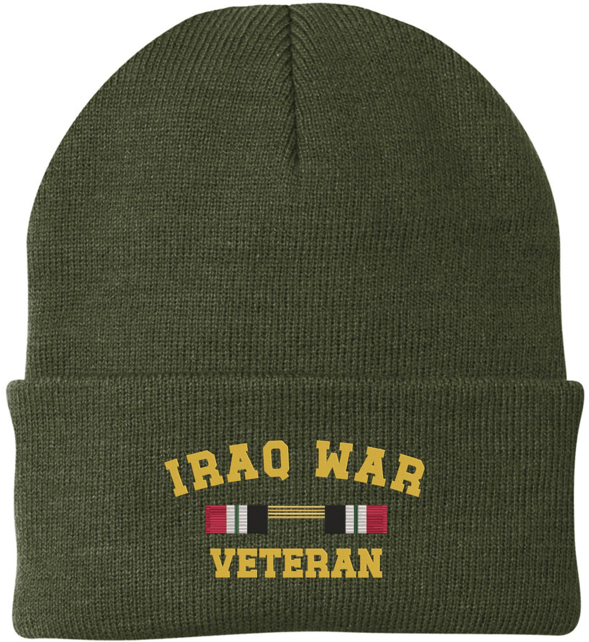 Iraq War Veteran Campaign Ribbon Embroidered Beanie Hat | USA Military Patriotic 100% Acrylic Skull Cap