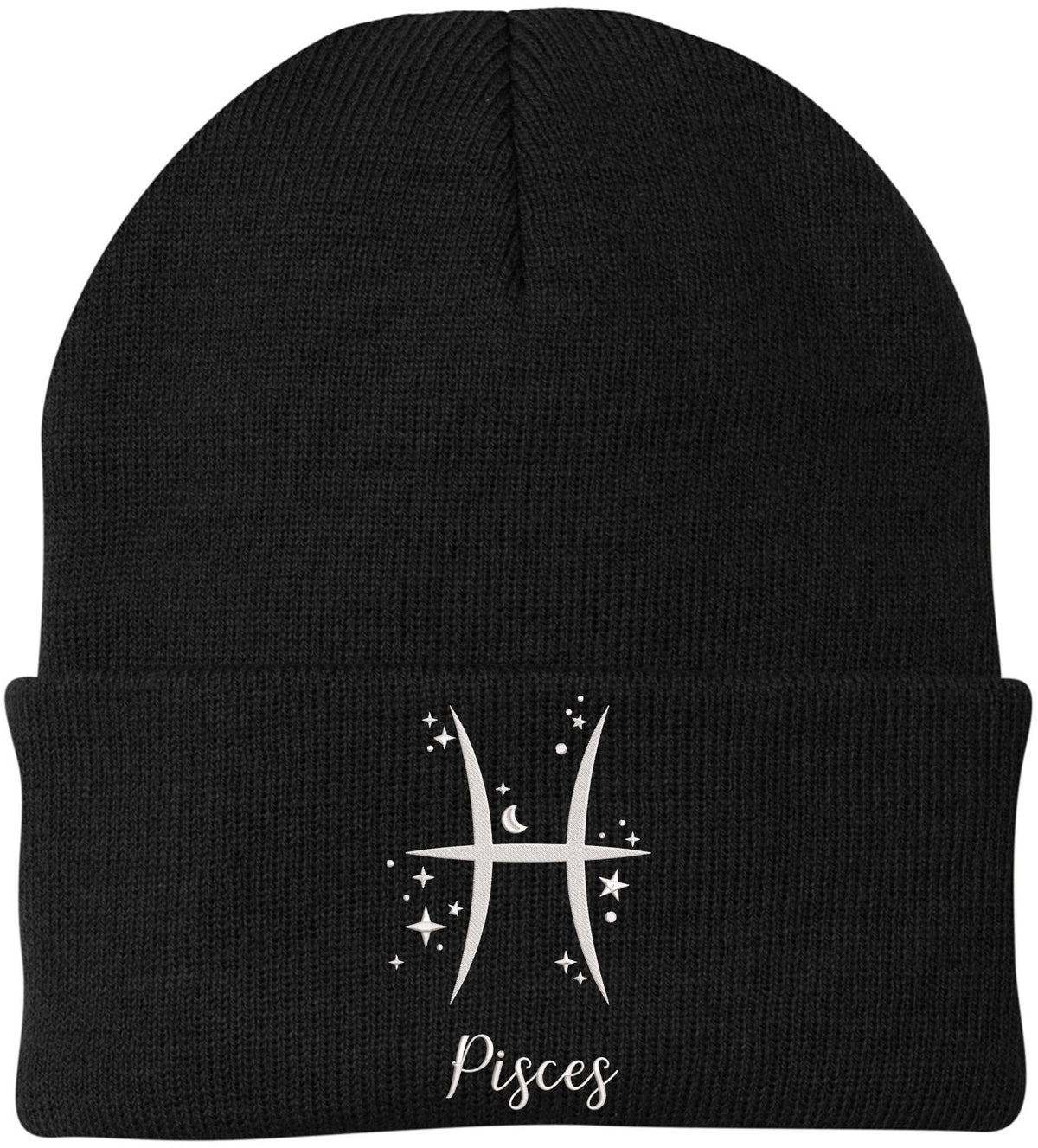 Zodiac Signs Embroidered Beanie | Acrylic Warm Skull Astrology Horoscope Monthly Symbols Designs Watch Cap, Black