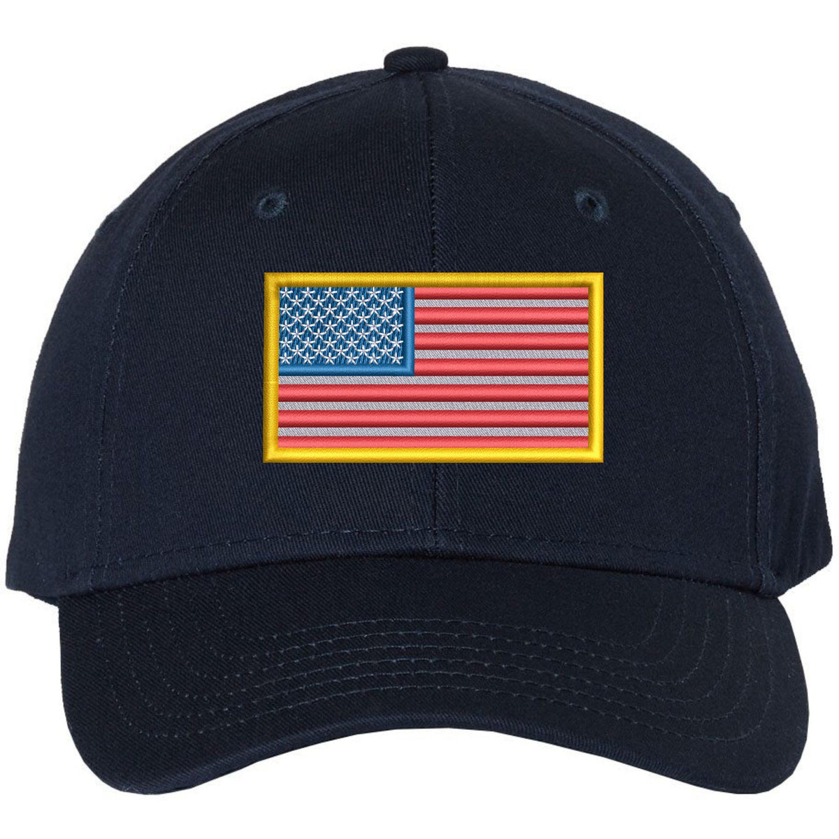 USA Flag Patch with Gold Border Embroidered Premium Hat 100% Cotton Adjustable Baseball Cap