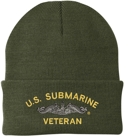 U.S. Submarine Veteran Embroidered Beanie Navy Veteran Knit Cuffed Hat