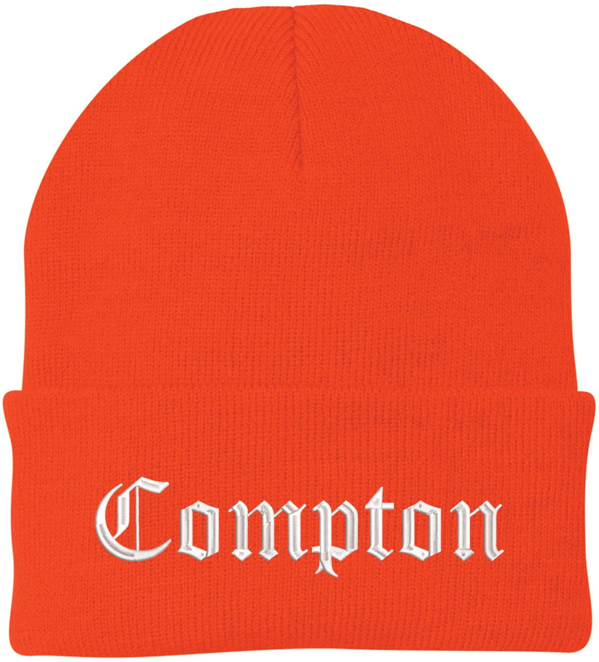 Compton Embroidered Beanie Knit Watch Skull Cap with Old English Letters | Warm Winter Hat