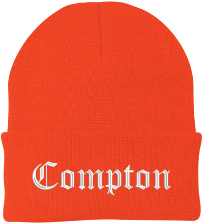 Compton Embroidered Beanie Knit Watch Skull Cap with Old English Letters | Warm Winter Hat