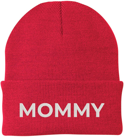 Mommy Embroidered Beanie | Bold Acrylic Knit Winter Hat | Casual Mother's Day Skull Cap Trendy Statement Mom Hat